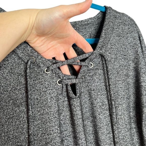 A New Day Charcoal Heather Gray Lace Up Neckline Blouse - Picture 6 of 13